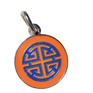 Source Unknown Orange and Blue Round Enamel Charm Pendant